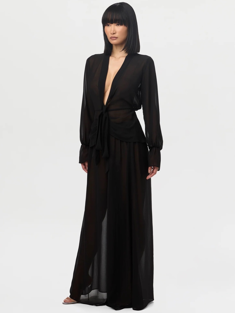 Naked Wardrobe Chiffon Mesh Long Sleeve Black